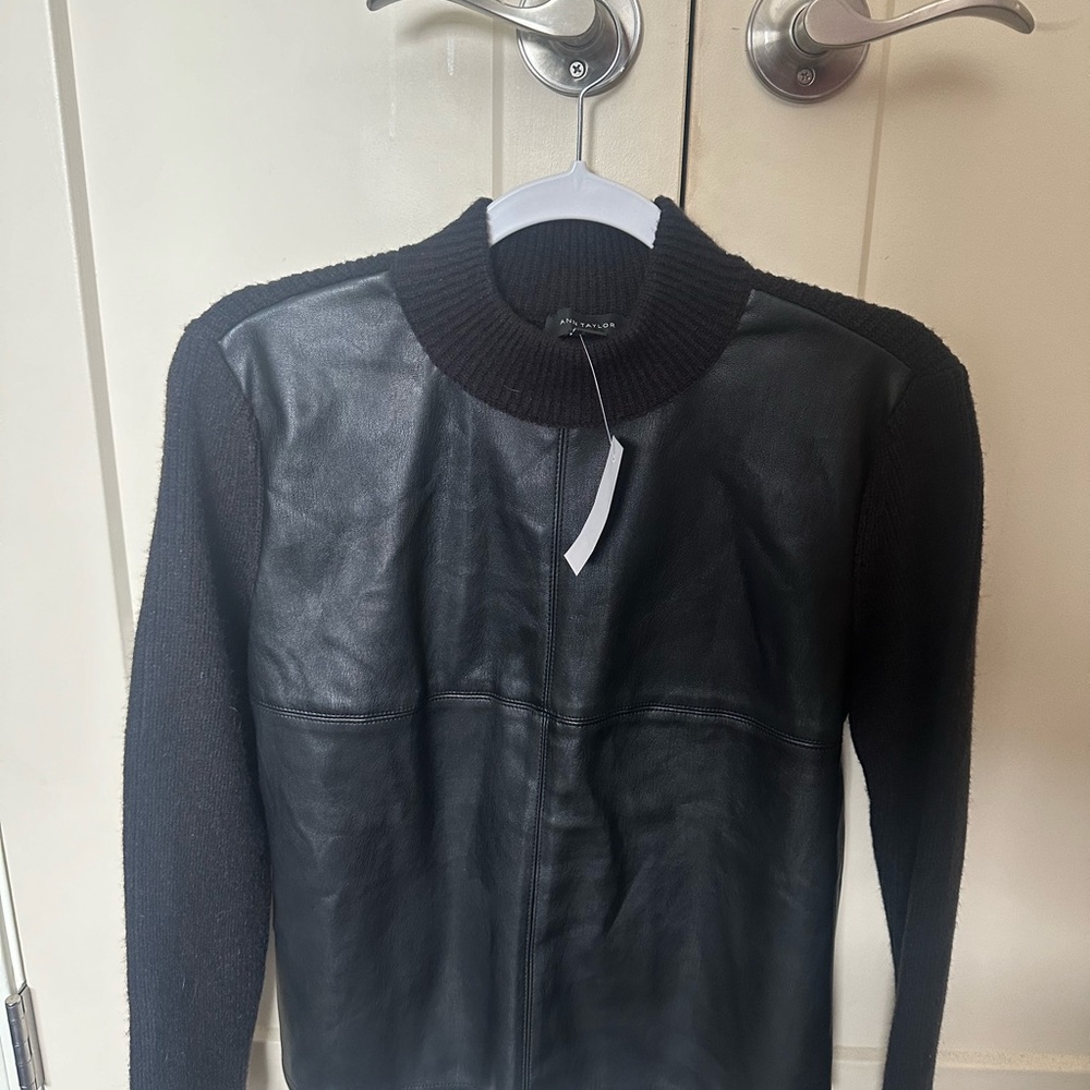 Ann Taylor Black Knit and Leather Jacket